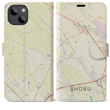 【菖蒲（埼玉県）】地図柄iPhoneケース（手帳タイプ）ナチュラル・iPhone 14 Plus 用