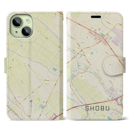 【菖蒲（埼玉県）】地図柄iPhoneケース（手帳タイプ）ナチュラル・iPhone 15 用