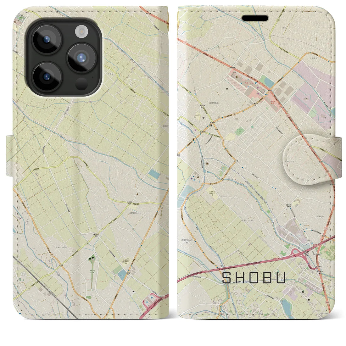 【菖蒲】地図柄iPhoneケース（手帳両面タイプ・ナチュラル）iPhone 15 Pro Max 用