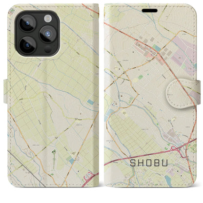 【菖蒲（埼玉県）】地図柄iPhoneケース（手帳タイプ）ナチュラル・iPhone 15 Pro Max 用