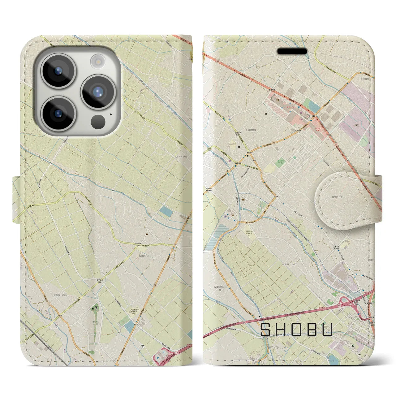 【菖蒲】地図柄iPhoneケース（手帳両面タイプ・ナチュラル）iPhone 15 Pro 用