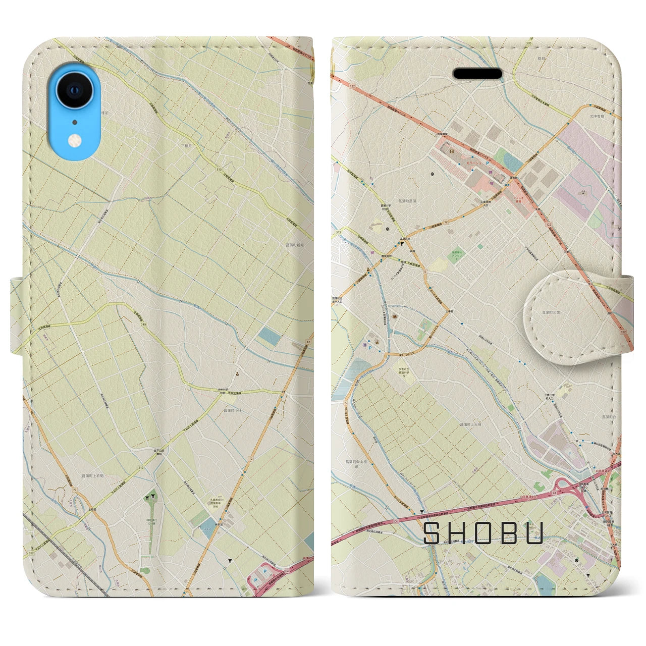 【菖蒲】地図柄iPhoneケース（手帳両面タイプ・ナチュラル）iPhone XR 用