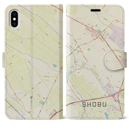 【菖蒲（埼玉県）】地図柄iPhoneケース（手帳タイプ）ナチュラル・iPhone XS Max 用