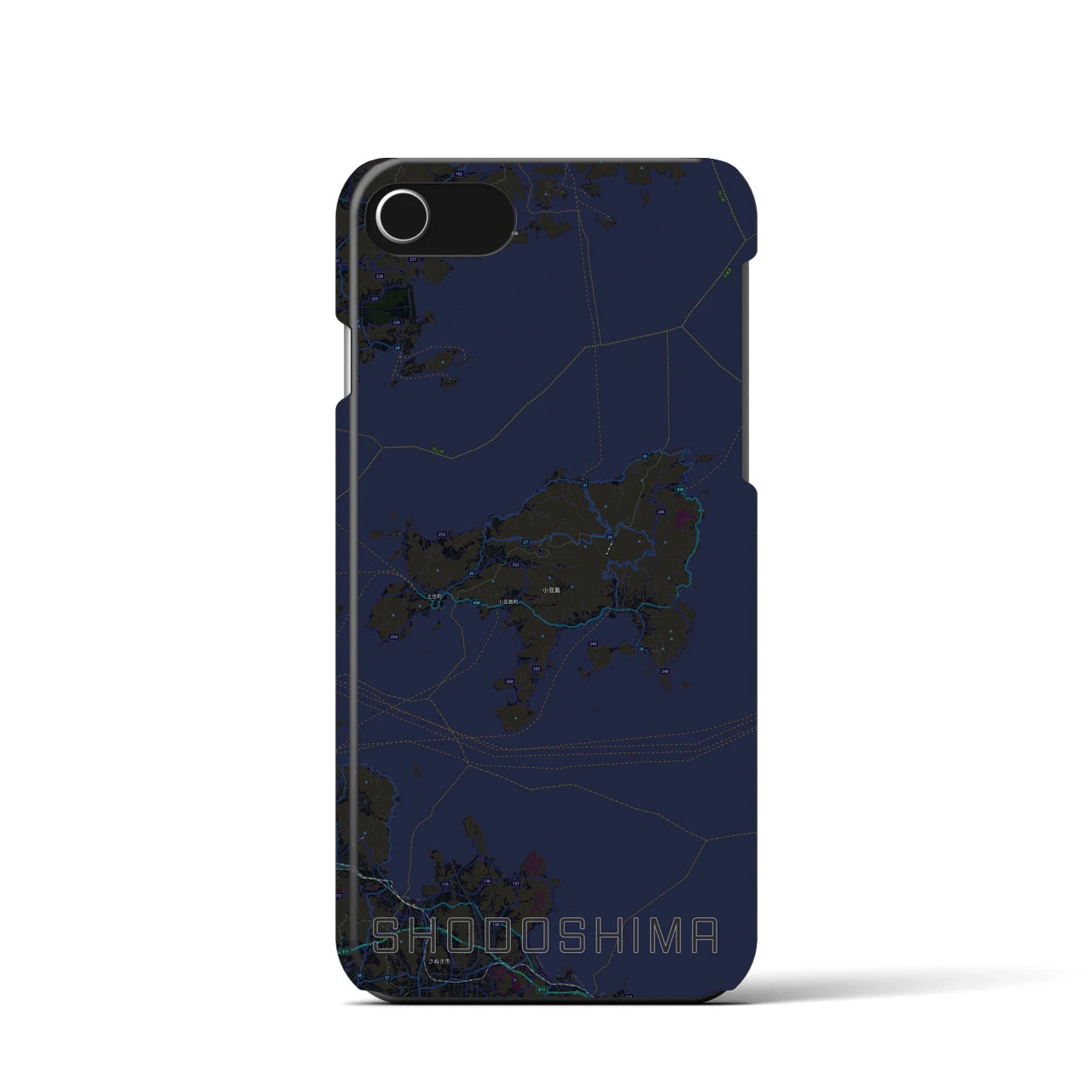 【小豆島】地図柄iPhoneケース（バックカバータイプ・ブラック）iPhone SE（第3 / 第2世代） / 8 / 7 / 6s / 6 用
