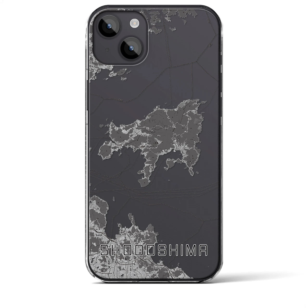 【小豆島】地図柄iPhoneケース（クリアタイプ・モノトーン）iPhone 14 Plus 用