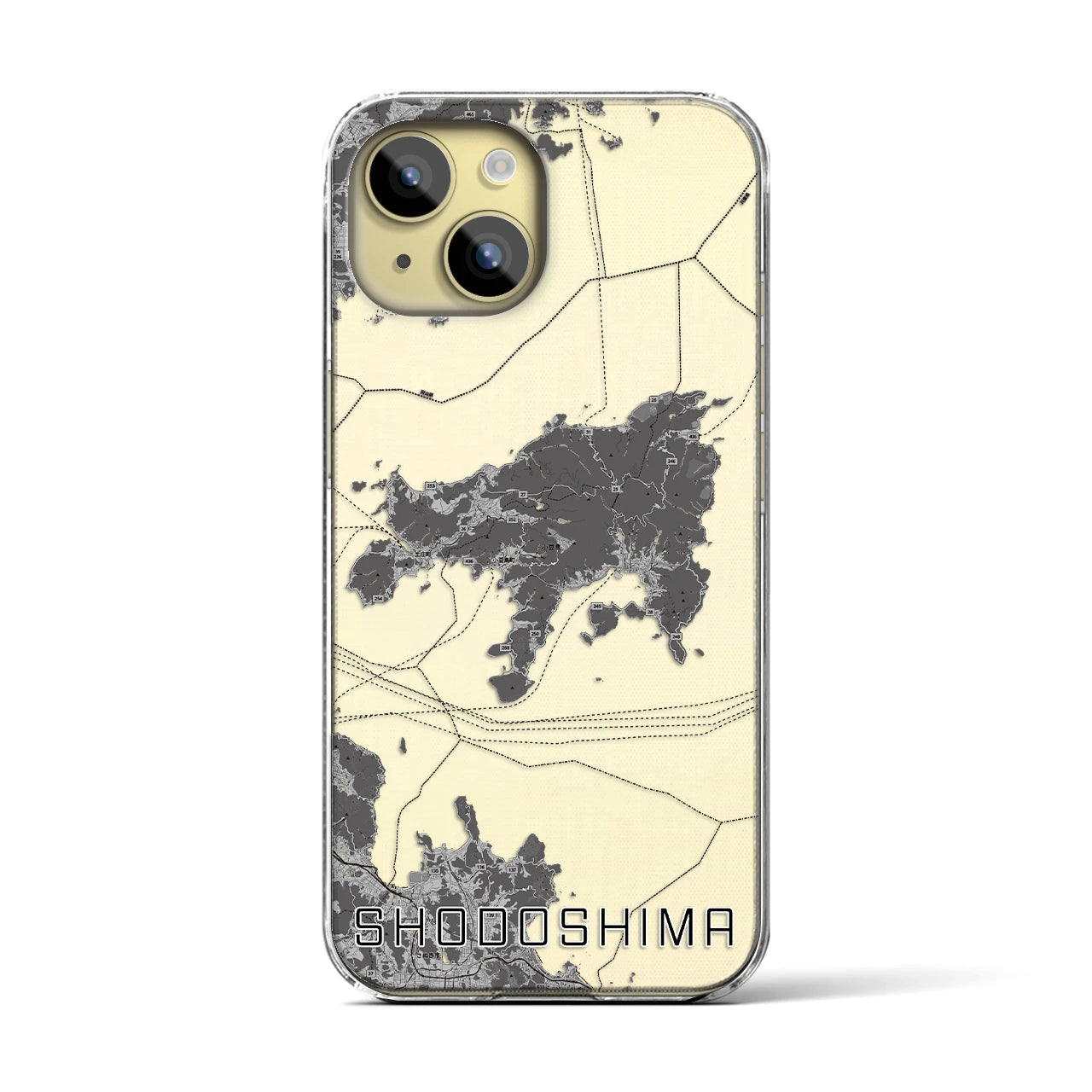 【小豆島】地図柄iPhoneケース（クリアタイプ・モノトーン）iPhone 15 用