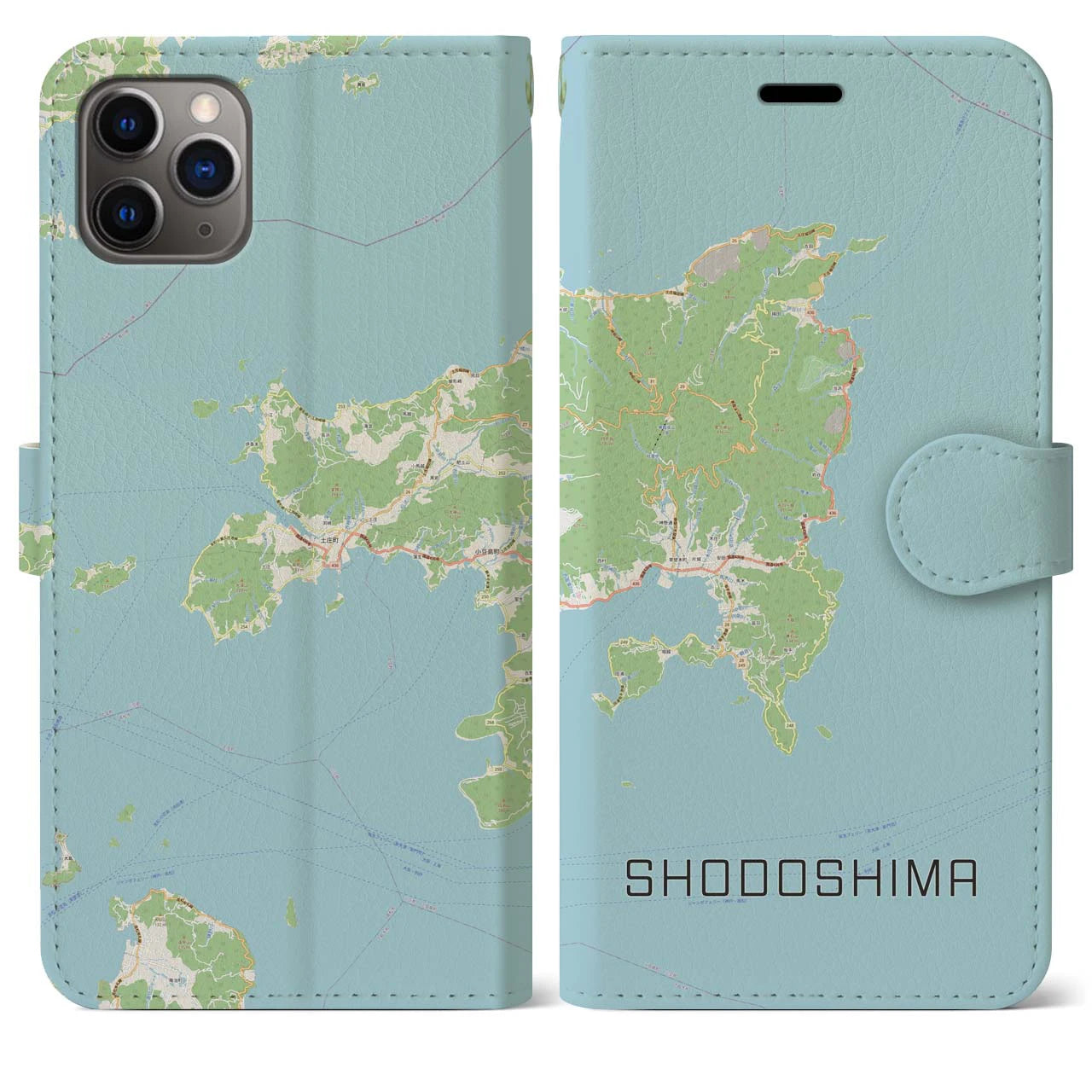 【小豆島】地図柄iPhoneケース（手帳両面タイプ・ナチュラル）iPhone 11 Pro Max 用