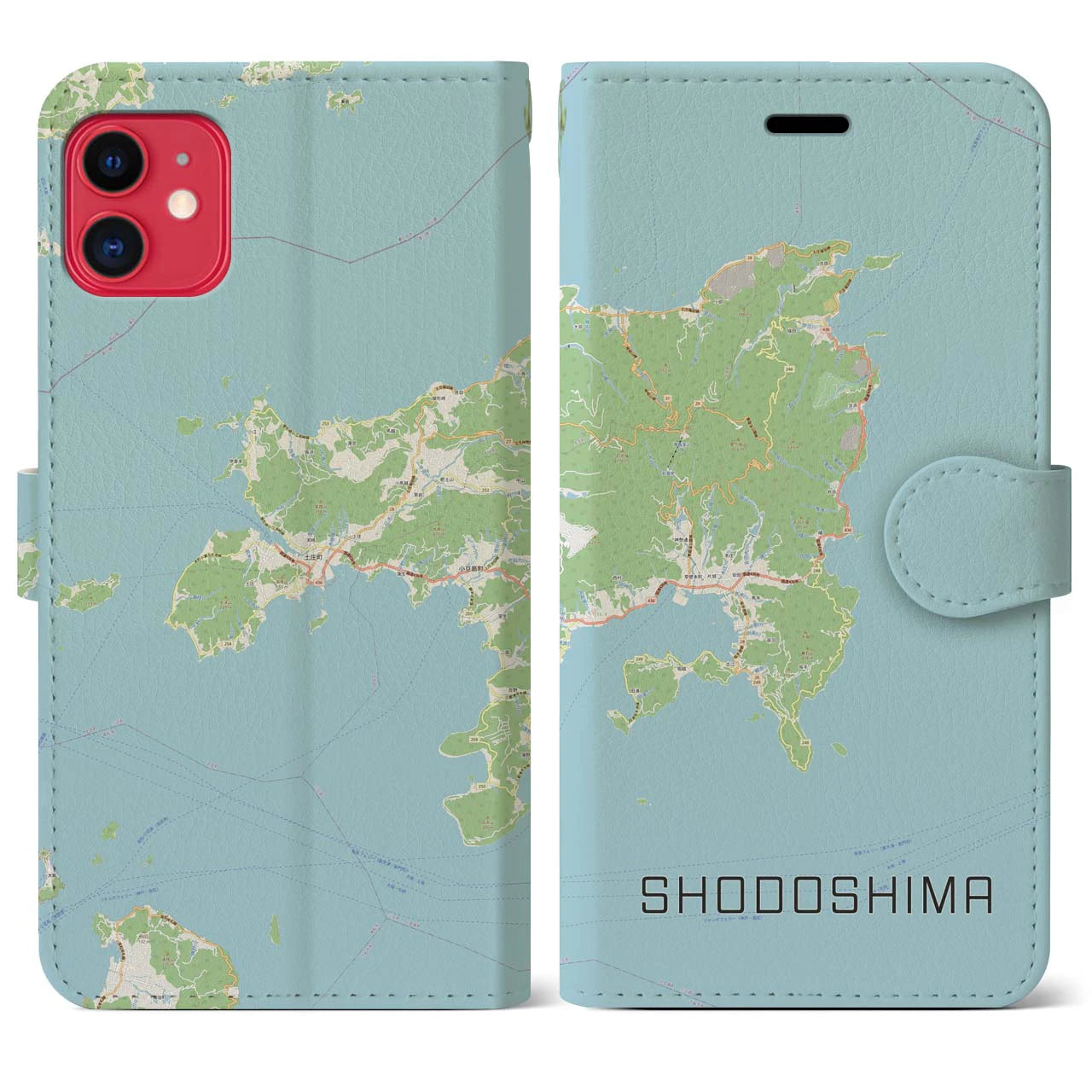 【小豆島】地図柄iPhoneケース（手帳両面タイプ・ナチュラル）iPhone 11 用