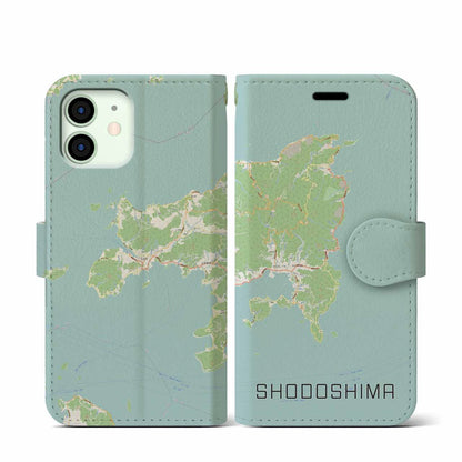 【小豆島（香川県）】地図柄iPhoneケース（手帳タイプ）ナチュラル・iPhone 12 mini 用