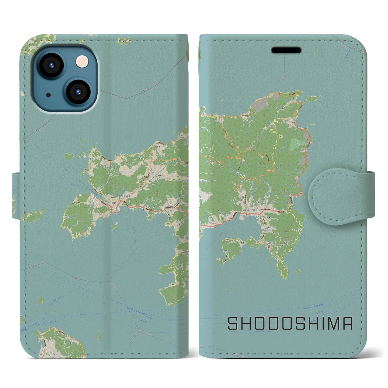 【小豆島】地図柄iPhoneケース（手帳両面タイプ・ナチュラル）iPhone 13 用