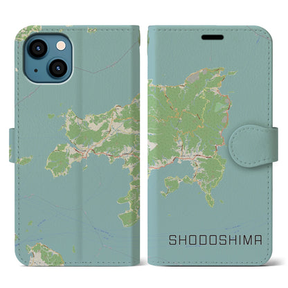 【小豆島（香川県）】地図柄iPhoneケース（手帳タイプ）ナチュラル・iPhone 13 用