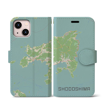 【小豆島（香川県）】地図柄iPhoneケース（手帳タイプ）ナチュラル・iPhone 13 mini 用