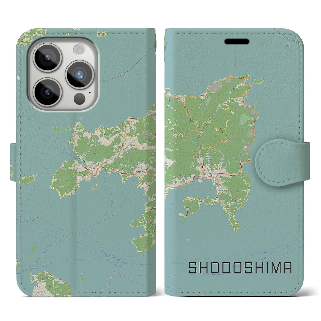 【小豆島】地図柄iPhoneケース（手帳両面タイプ・ナチュラル）iPhone 15 Pro 用