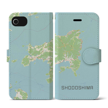 【小豆島（香川県）】地図柄iPhoneケース（手帳タイプ）ナチュラル・iPhone SE（第3 / 第2世代） / 8 / 7 / 6s / 6 用