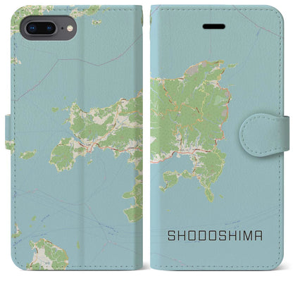 【小豆島（香川県）】地図柄iPhoneケース（手帳タイプ）ナチュラル・iPhone 8Plus /7Plus / 6sPlus / 6Plus 用