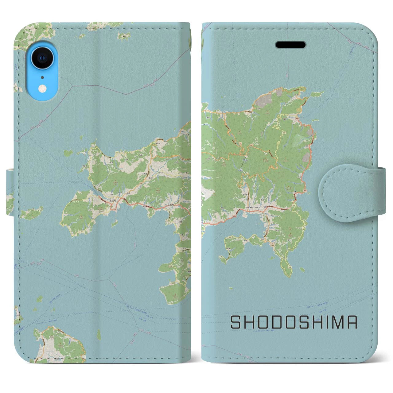 【小豆島】地図柄iPhoneケース（手帳両面タイプ・ナチュラル）iPhone XR 用