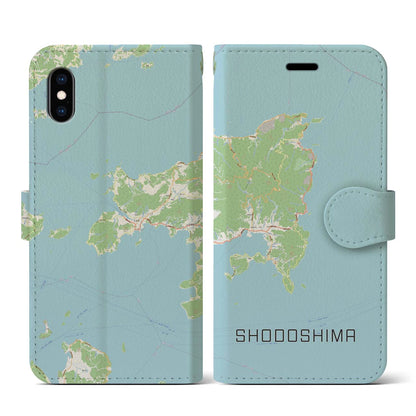 【小豆島（香川県）】地図柄iPhoneケース（手帳タイプ）ナチュラル・iPhone XS / X 用