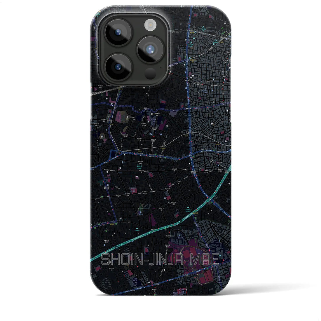 【松陰神社前】地図柄iPhoneケース（バックカバータイプ・ブラック）iPhone 15 Pro Max 用