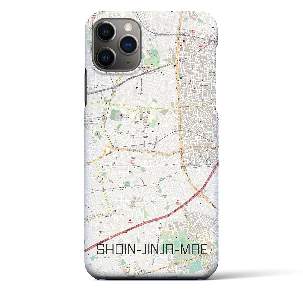 【松陰神社前】地図柄iPhoneケース（バックカバータイプ・ナチュラル）iPhone 11 Pro Max 用