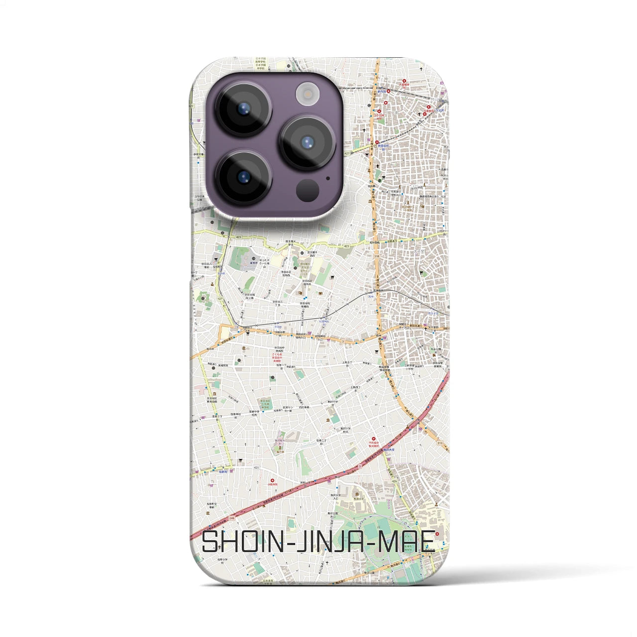 【松陰神社前】地図柄iPhoneケース（バックカバータイプ・ナチュラル）iPhone 14 Pro 用