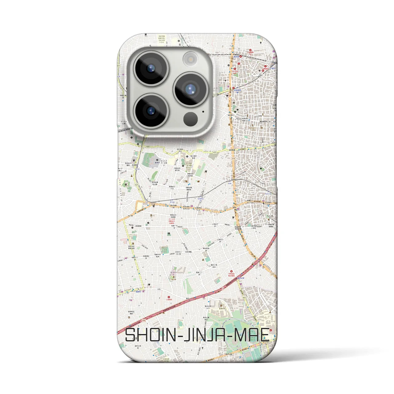 【松陰神社前】地図柄iPhoneケース（バックカバータイプ・ナチュラル）iPhone 15 Pro 用