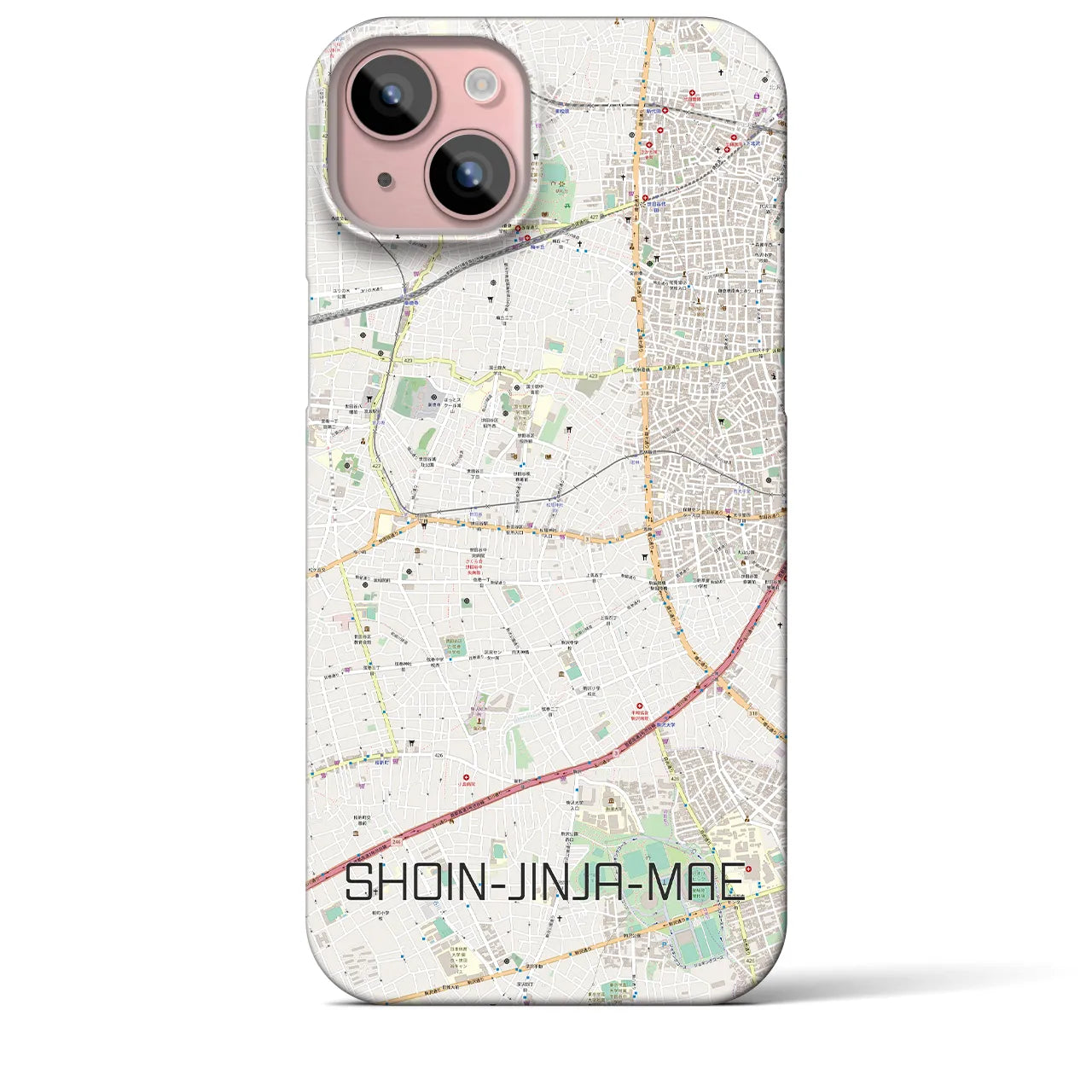 【松陰神社前】地図柄iPhoneケース（バックカバータイプ・ナチュラル）iPhone 15 Plus 用