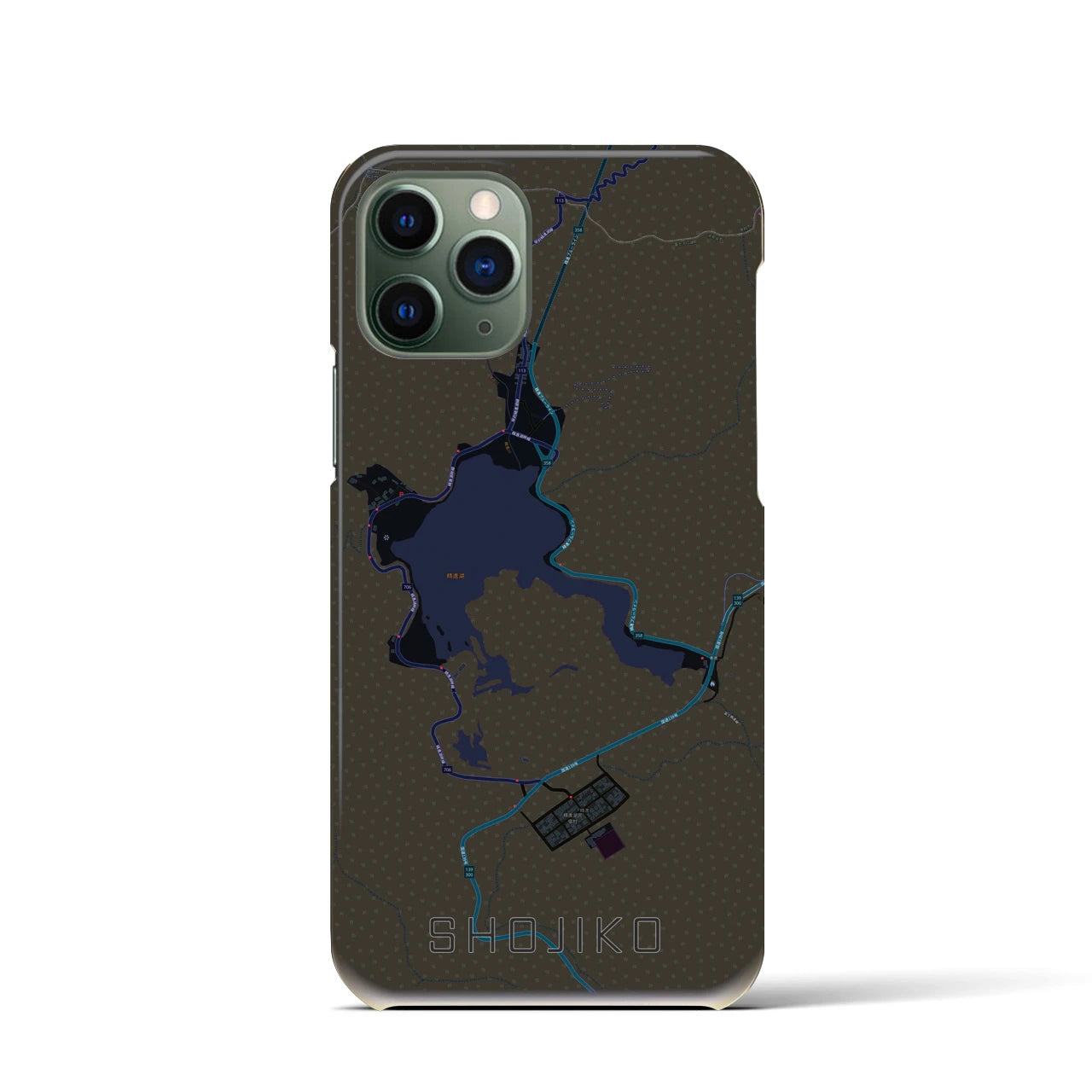 【精進湖】地図柄iPhoneケース（バックカバータイプ・ブラック）iPhone 11 Pro 用