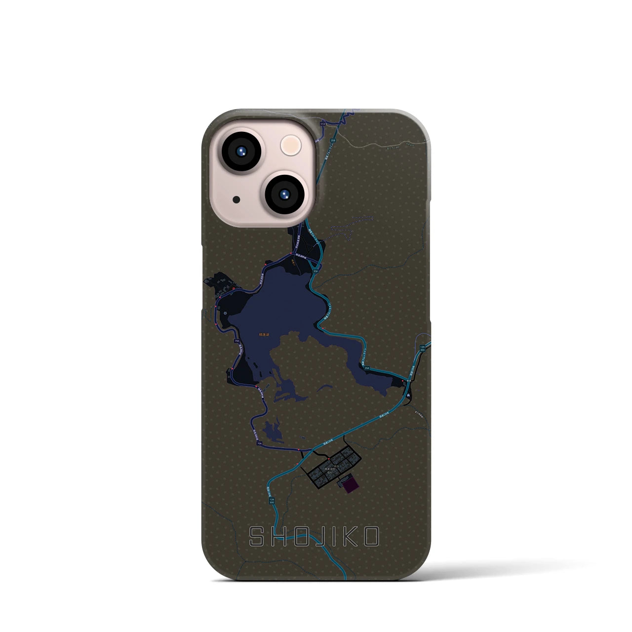【精進湖】地図柄iPhoneケース（バックカバータイプ・ブラック）iPhone 13 mini 用