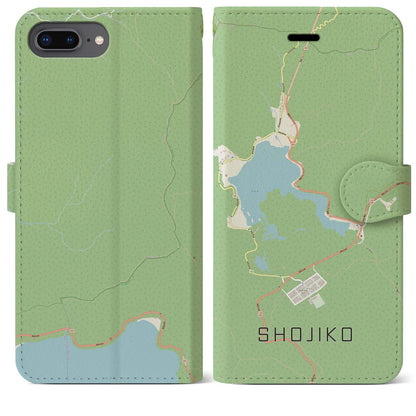 【精進湖（山梨県）】地図柄iPhoneケース（手帳タイプ）ナチュラル・iPhone 8Plus /7Plus / 6sPlus / 6Plus 用