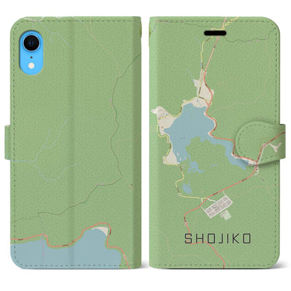 【精進湖（山梨県）】地図柄iPhoneケース（手帳タイプ）ナチュラル・iPhone XR 用