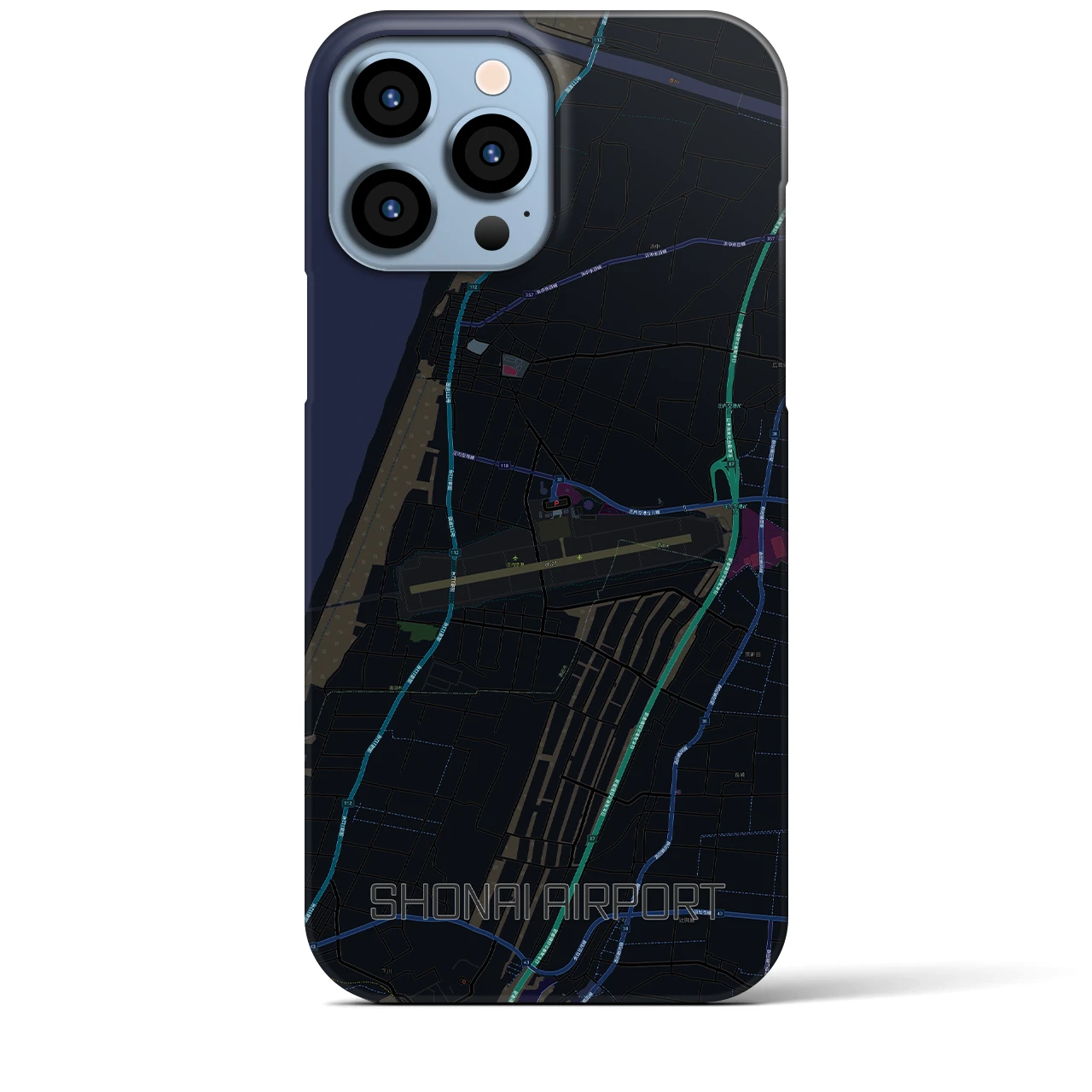 【庄内空港】地図柄iPhoneケース（バックカバータイプ・ブラック）iPhone 13 Pro Max 用