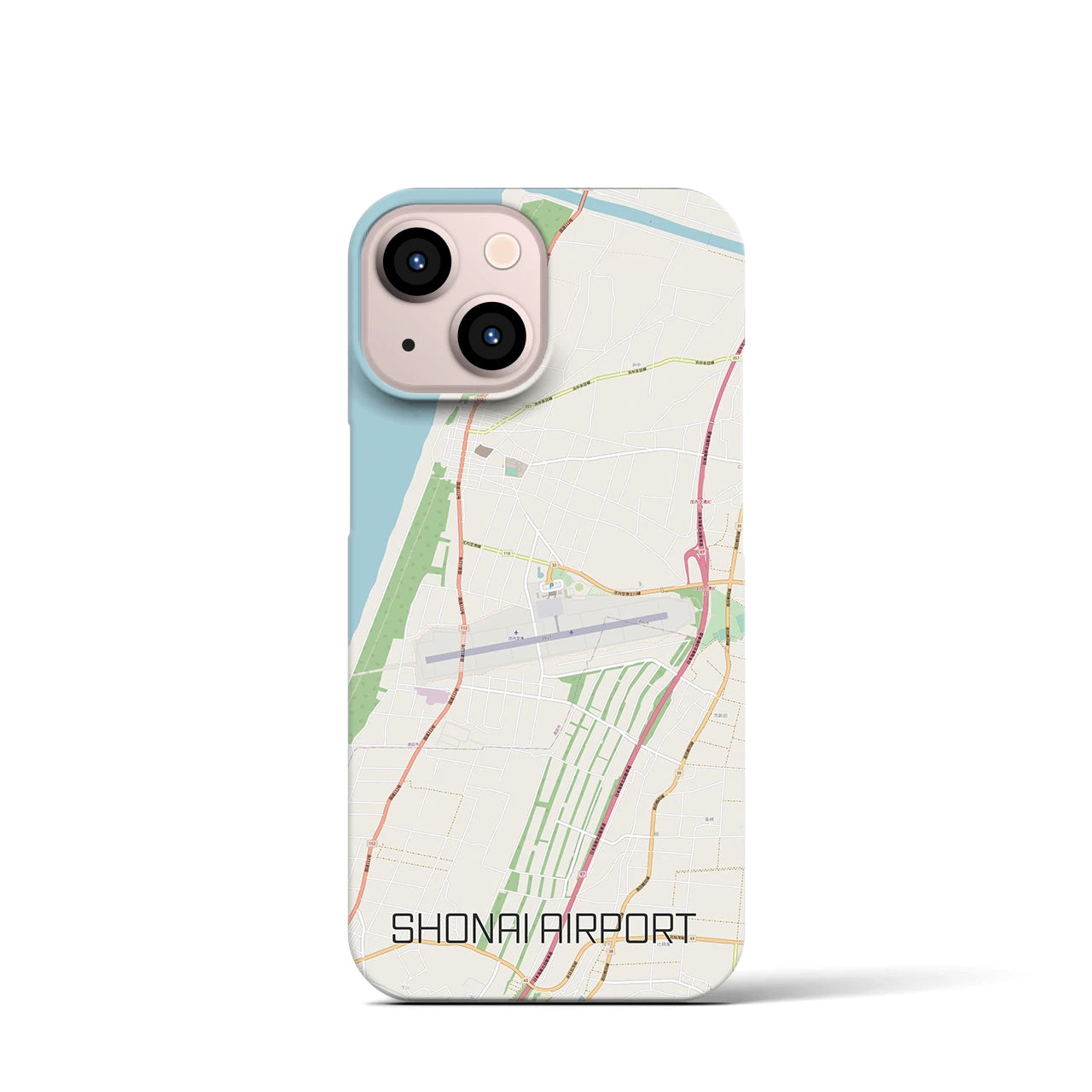 【庄内空港】地図柄iPhoneケース（バックカバータイプ・ナチュラル）iPhone 13 mini 用