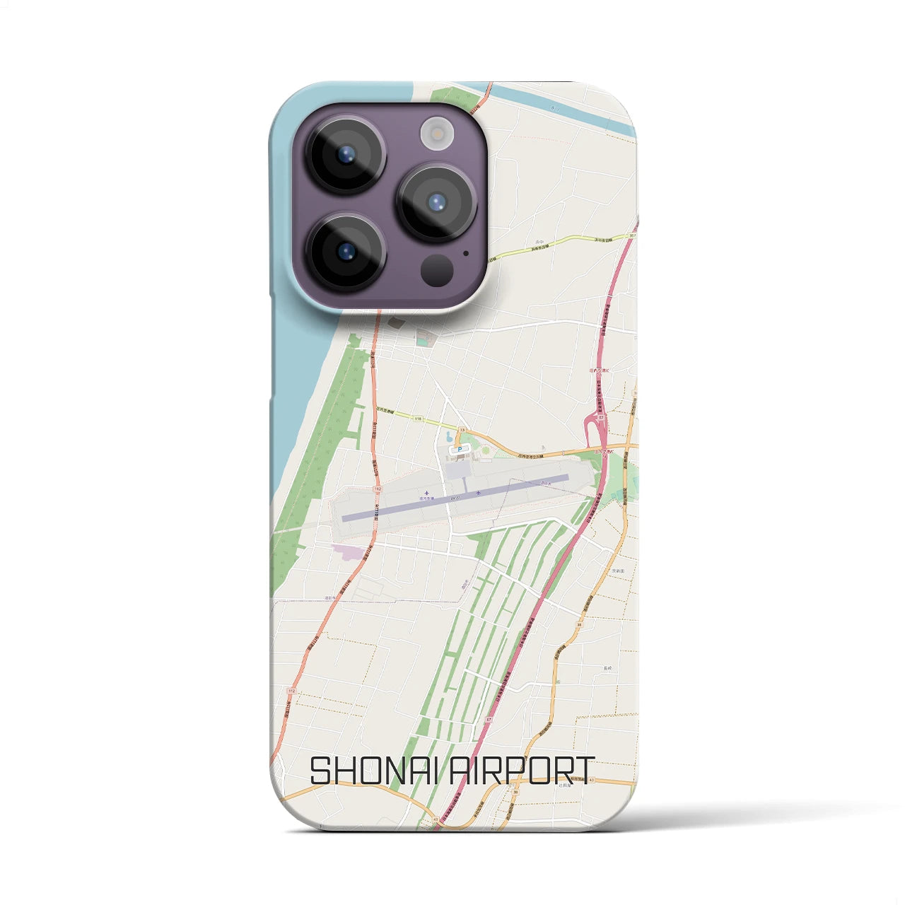 【庄内空港】地図柄iPhoneケース（バックカバータイプ・ナチュラル）iPhone 14 Pro 用