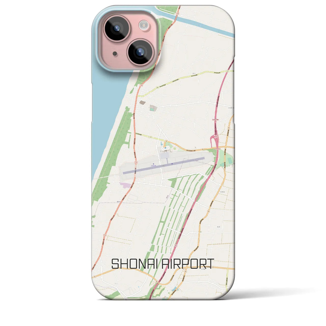 【庄内空港】地図柄iPhoneケース（バックカバータイプ・ナチュラル）iPhone 15 Plus 用