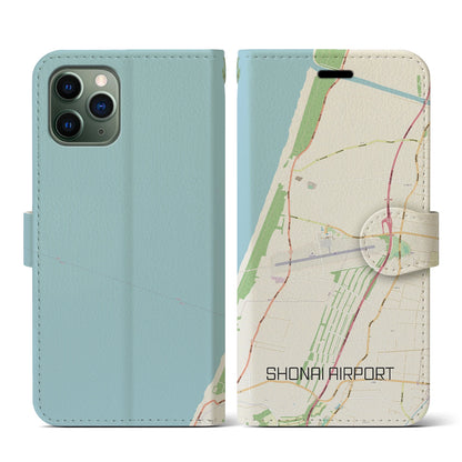 【庄内空港（山形県）】地図柄iPhoneケース（手帳タイプ）ナチュラル・iPhone 11 Pro 用