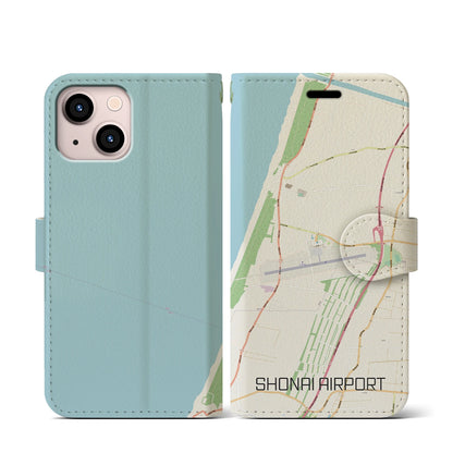 【庄内空港（山形県）】地図柄iPhoneケース（手帳タイプ）ナチュラル・iPhone 13 mini 用