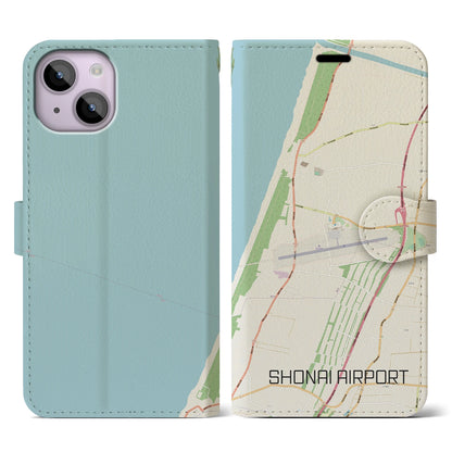 【庄内空港（山形県）】地図柄iPhoneケース（手帳タイプ）ナチュラル・iPhone 14 用