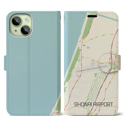 【庄内空港（山形県）】地図柄iPhoneケース（手帳タイプ）ナチュラル・iPhone 15 用
