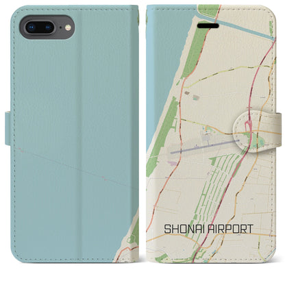 【庄内空港（山形県）】地図柄iPhoneケース（手帳タイプ）ナチュラル・iPhone 8Plus /7Plus / 6sPlus / 6Plus 用