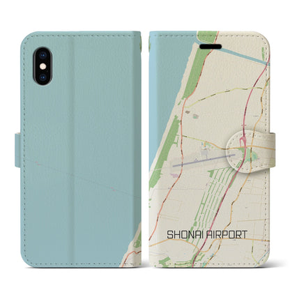 【庄内空港（山形県）】地図柄iPhoneケース（手帳タイプ）ナチュラル・iPhone XS / X 用