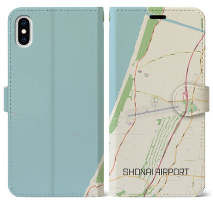 【庄内空港（山形県）】地図柄iPhoneケース（手帳タイプ）ナチュラル・iPhone XS Max 用