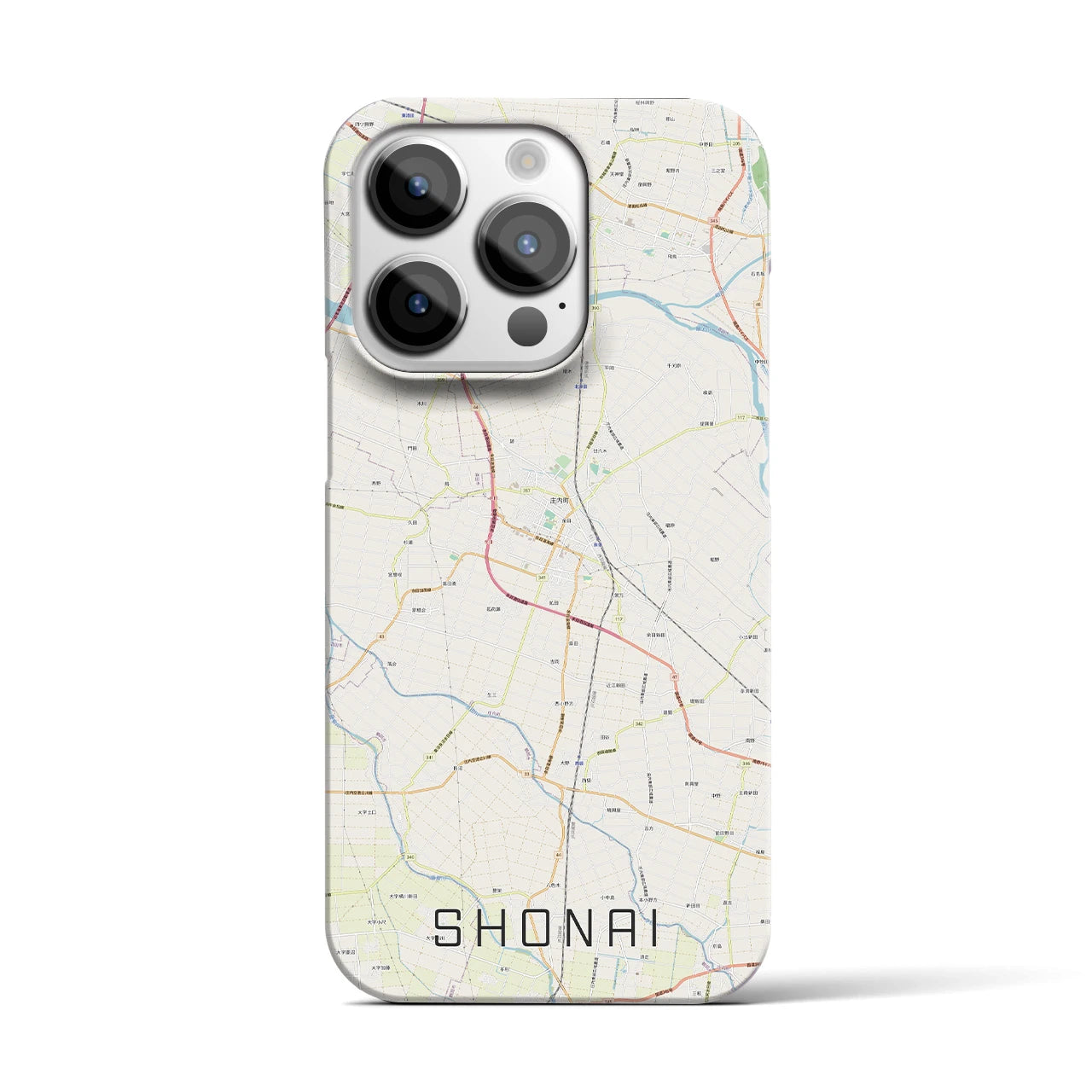 【庄内】地図柄iPhoneケース（バックカバータイプ・ナチュラル）iPhone 14 Pro 用