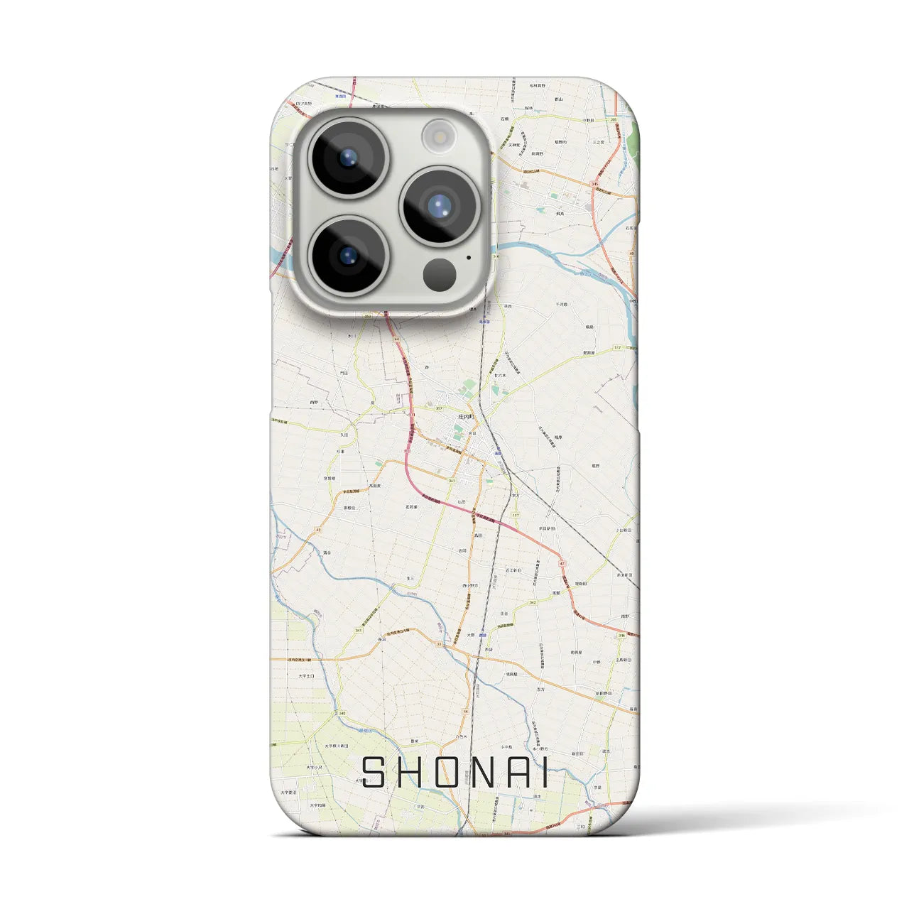 【庄内】地図柄iPhoneケース（バックカバータイプ・ナチュラル）iPhone 15 Pro 用