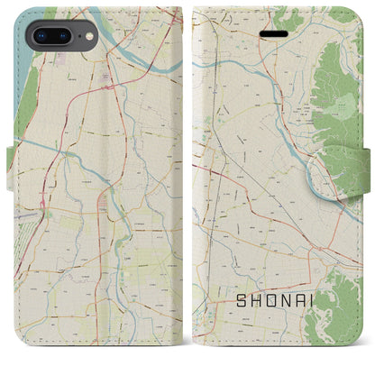 【庄内（山形県）】地図柄iPhoneケース（手帳タイプ）ナチュラル・iPhone 8Plus /7Plus / 6sPlus / 6Plus 用