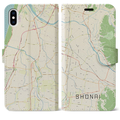 【庄内（山形県）】地図柄iPhoneケース（手帳タイプ）ナチュラル・iPhone XS Max 用