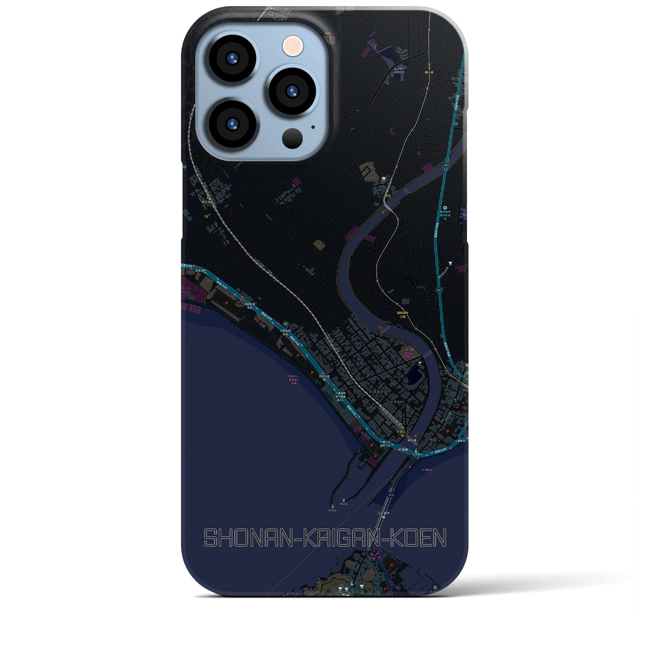 【湘南海岸公園】地図柄iPhoneケース（バックカバータイプ・ブラック）iPhone 13 Pro Max 用