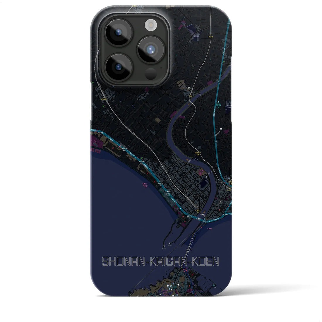 【湘南海岸公園】地図柄iPhoneケース（バックカバータイプ・ブラック）iPhone 15 Pro Max 用