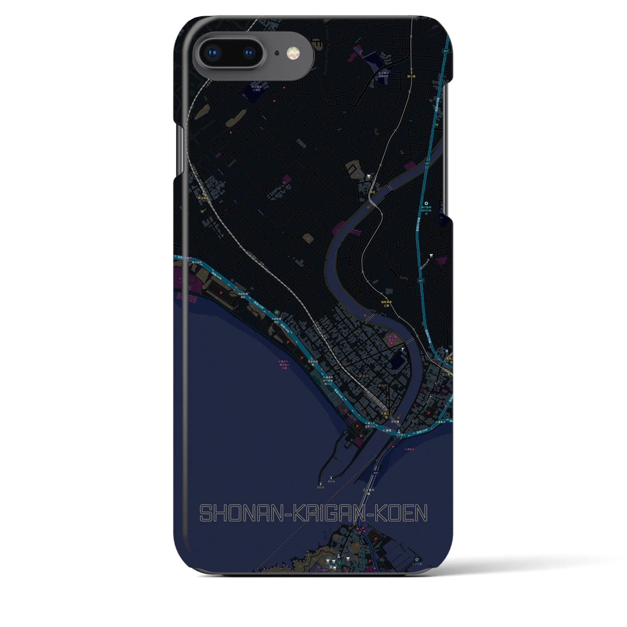 【湘南海岸公園】地図柄iPhoneケース（バックカバータイプ・ブラック）iPhone 8Plus /7Plus / 6sPlus / 6Plus 用
