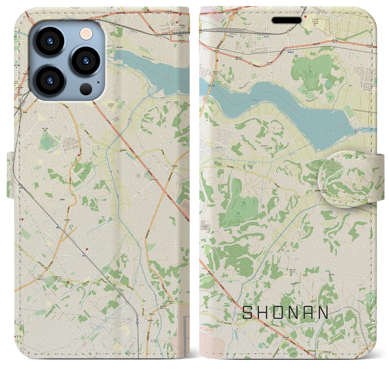 【沼南】地図柄iPhoneケース（手帳両面タイプ・ナチュラル）iPhone 13 Pro Max 用