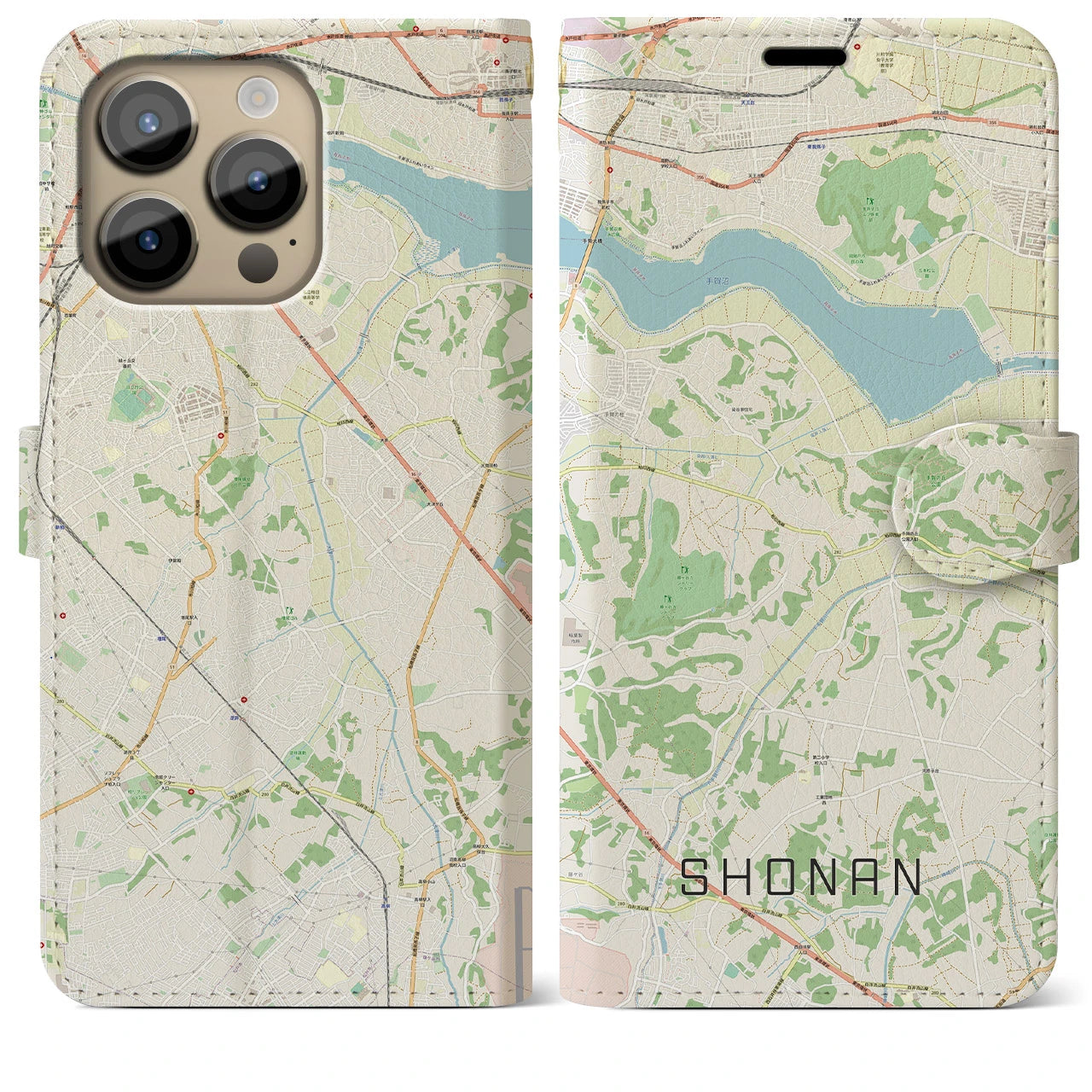 【沼南】地図柄iPhoneケース（手帳両面タイプ・ナチュラル）iPhone 14 Pro Max 用